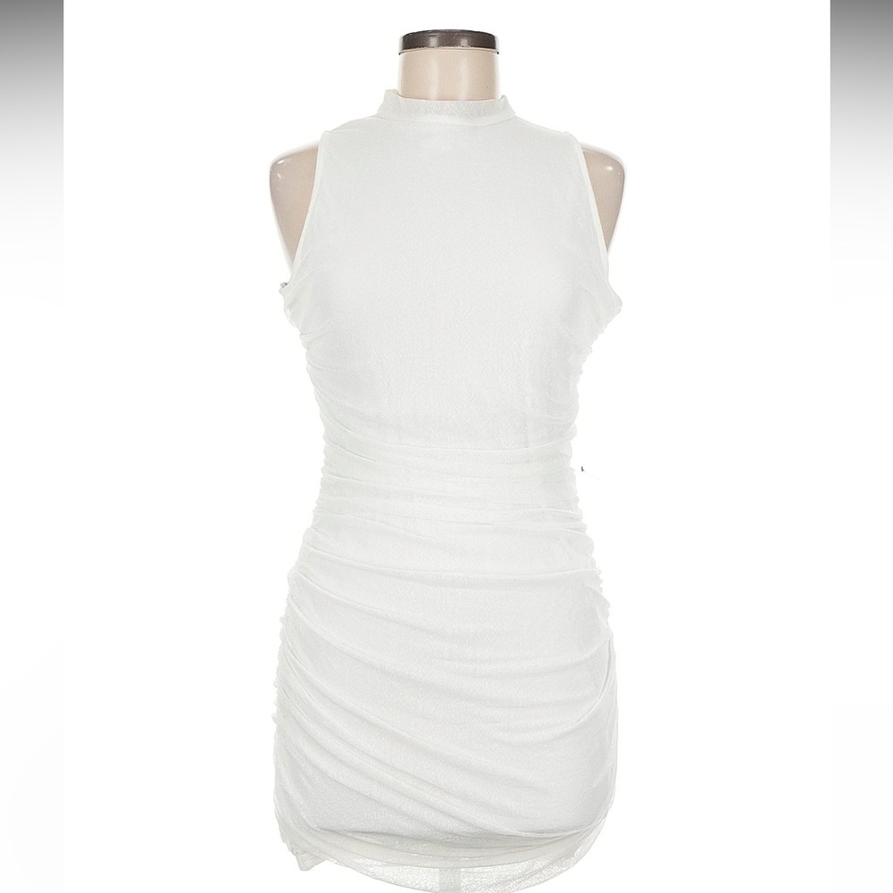 Lulu's White Sleeveless Ruched Mini Dress